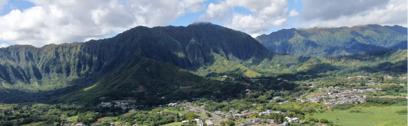Aerial view of a Hawaii mountain valley